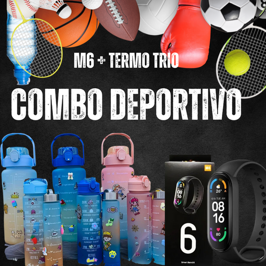 COMBO DEPORTIVO (TERMO MOTIVADOR x 3 + SMART BAND M6)